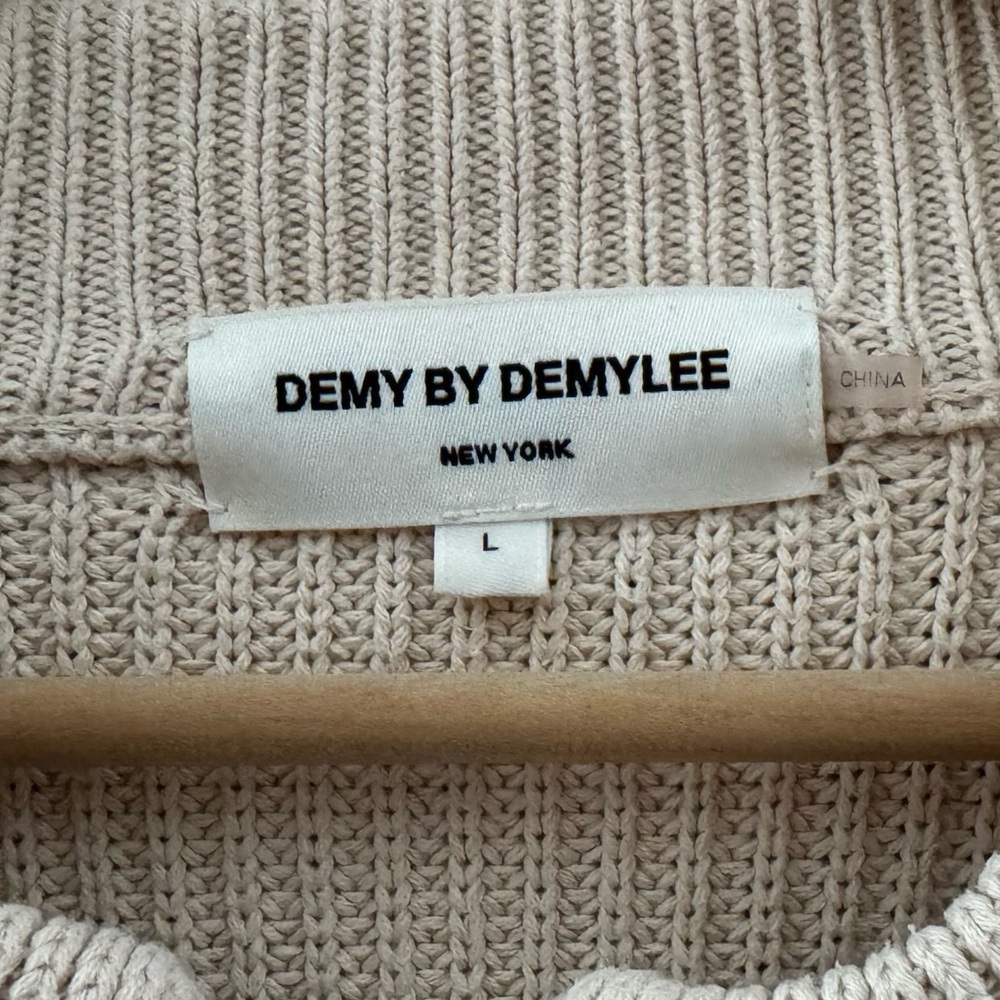 Demy by Demylee Audrey Cardigan Sweater Large Cream Fisherman Chunky Minimalist - Picture 11 of 11